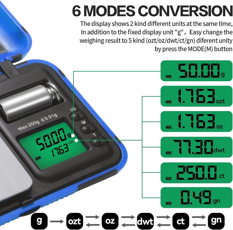 AHOSOUTLY Archery Scale Arrow Scale Dual Unit and HD Display LCD Digital Pocket Arrows Scale,200g x 0.01g Grain Scale Digital Mini Scale(Battery Included) - Image 3